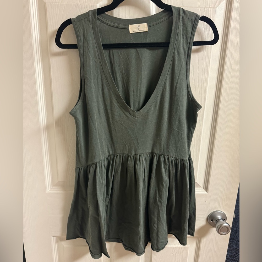 Anthropologie Hunter Green V Neck Baby Doll Top